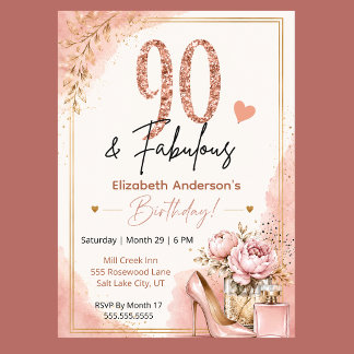 Peony and Perfume Fabulous 90th Birthday Invitation