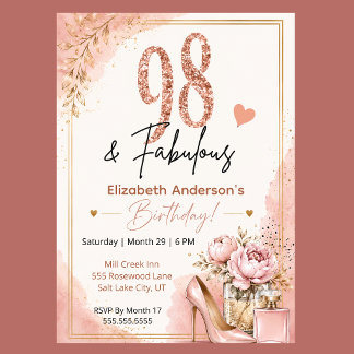 Peony and Perfume Fabulous 98th Birthday Invitation