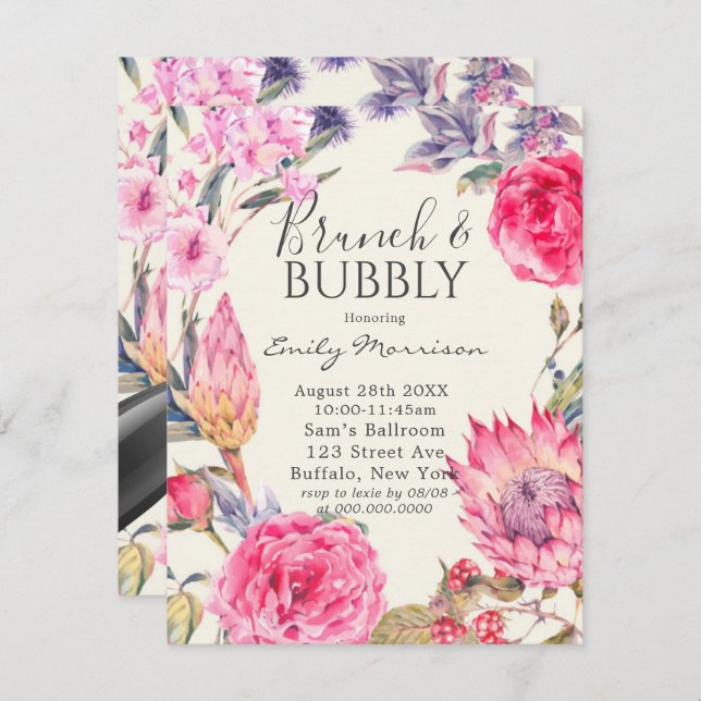 Peony and Protea Brunch & Bubbly Invitation (Front/Back)