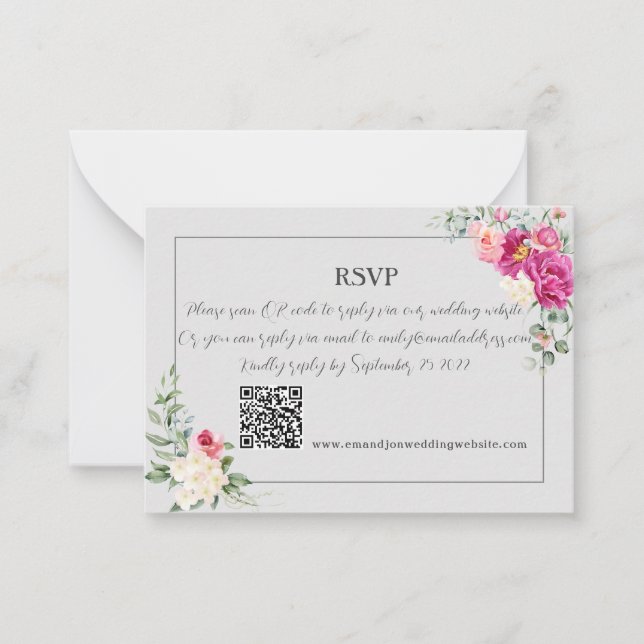 Peony and Rose Greenery  QR Code RSV Card (Front)