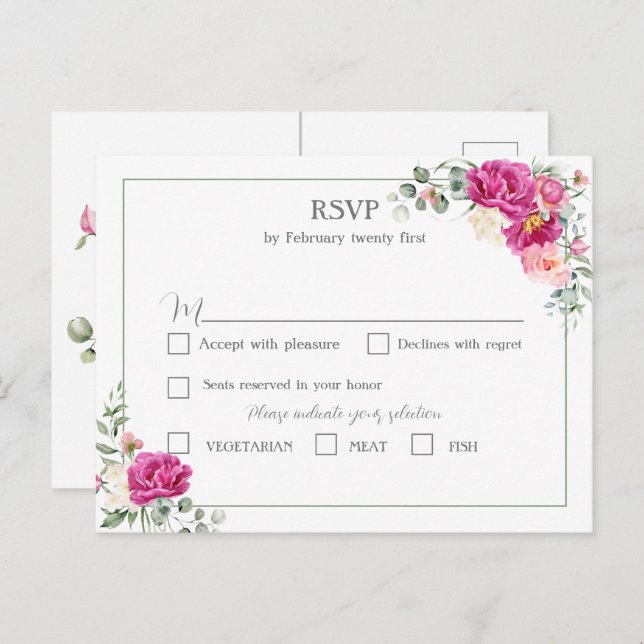 Peony and Rose Greenery RSVP Postcard (Front/Back)