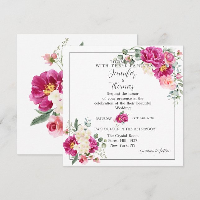 Peony and Rose  Invitation (Front/Back)