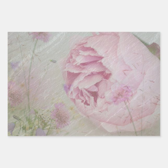 Peony and Wildflowers Wrapping Paper Sheet (Front)