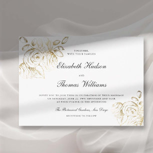Peony Art Sketch Modern Classic Faux Gold Wedding Invitation