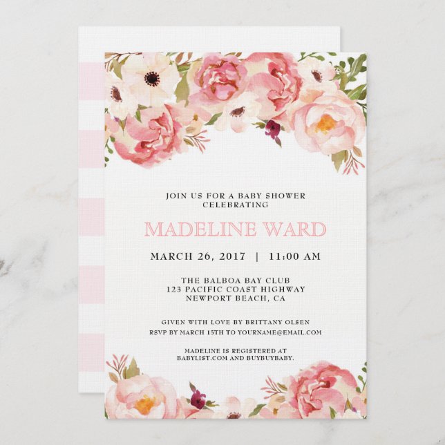 Peony Baby Shower Invitation (Front/Back)