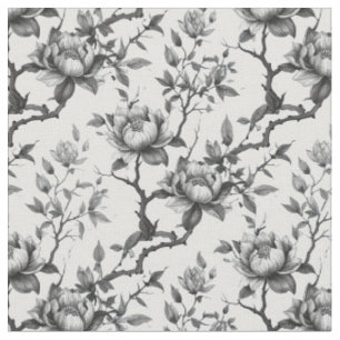 Peony Bloom Fabric: Black & White Floral Fabric