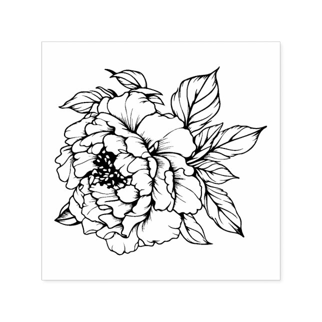 Peony Bloom Line art Self-inking Stamp (Design)