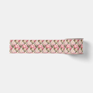 Peony Blossoms Large Pink White Romantic Floral Grosgrain Ribbon