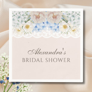 Peony Blue Hydrangea Bridal Shower Paper Napkin