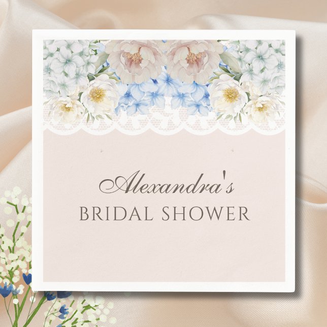 Peony Blue Hydrangea Bridal Shower Paper Napkin (Creator Uploaded)