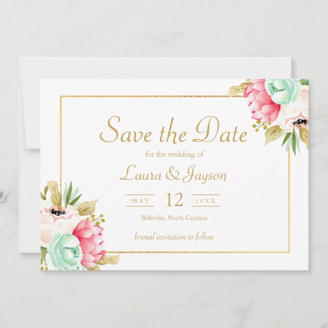 Peony Botanical Watercolor Wedding Save the Date (Front)