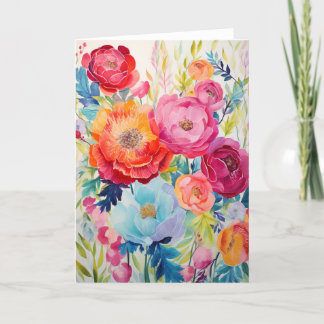 Peony Bouquet Bloom Abstract Art Holiday Card
