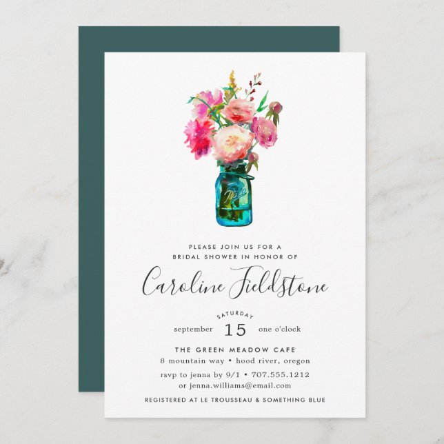 Peony Bouquet Bridal Shower Invitation (Front/Back)