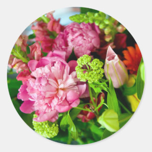 Peony Bouquet Classic Round Sticker