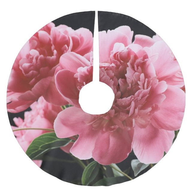Peony Bouquet Closeup: Pink Red Brushed Polyester Tree Skirt (Front)