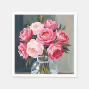Peony Bouquet Flower Vase Pink Watercolor Floral Napkin