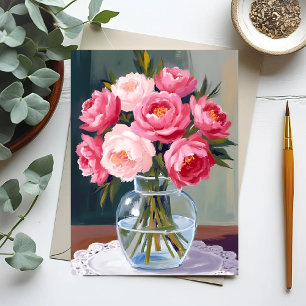 Peony Bouquet Flower Vase Pink Watercolor Floral Postcard