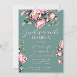 Peony Bouquet In Watercolor Bridesmaids Luncheon Invitation