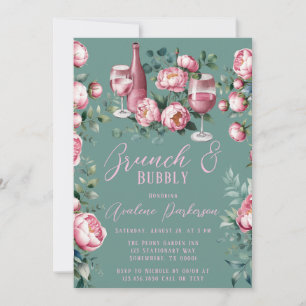 Peony Bouquet In Watercolor Brunch and Bubbly Invitation