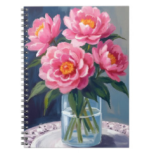 Peony Bouquet Pink Blooms Floral Painting Notebook