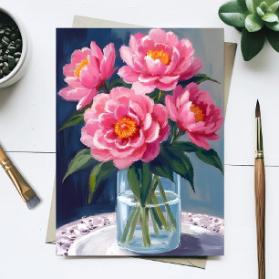 Peony Bouquet Pink Blooms Floral Painting Postcard