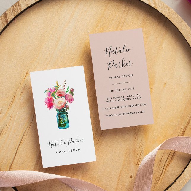 Peony Bouquet | Pink Floral Jar Business Card (Creator Uploaded)