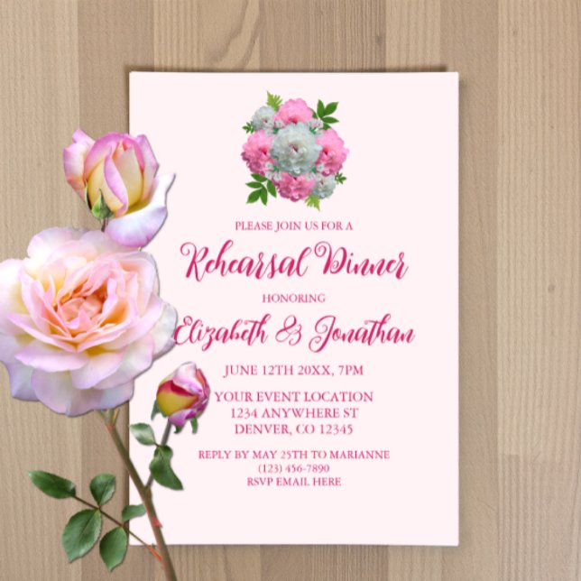 Peony Bouquet Rehearsal Dinner Invitation (Creator Uploaded)