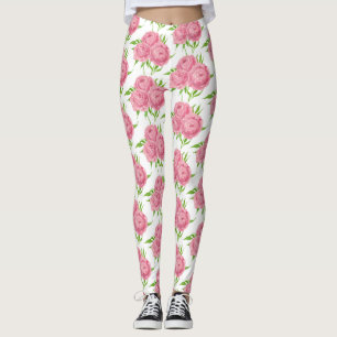 Peony bouquet watercolor pattern leggings