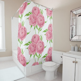 Peony bouquet watercolor pattern shower curtain