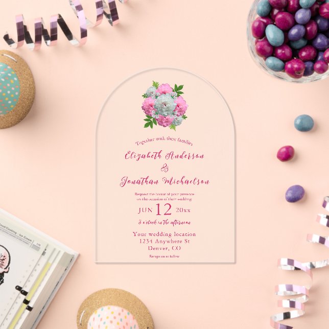 Peony Bouquet Wedding Acrylic Invitations (Insitu (Celebration))