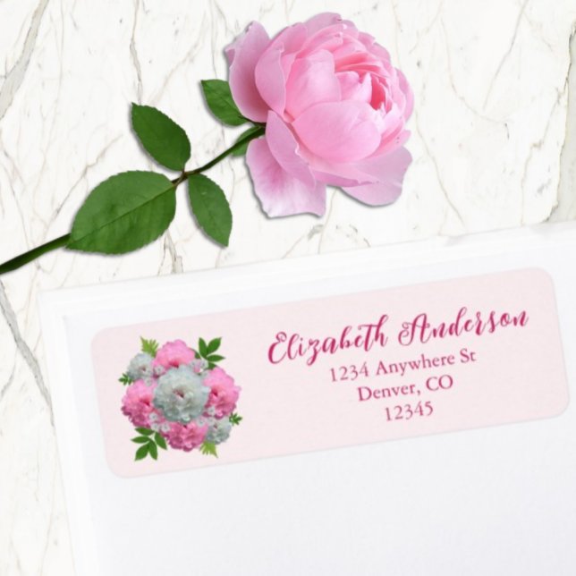 Peony Bouquet Wedding Return Address Label (Creator Uploaded)