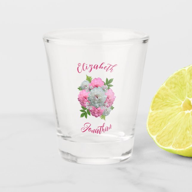 Peony Bouquet Wedding Shot Glass (Front)