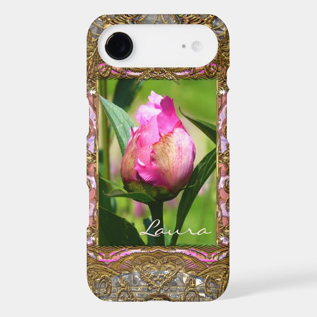 Peony Bud Monogram Girly Case-Mate iPhone Case (Back)