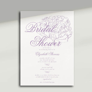 Peony Calligraphy Elegant Purple Bridal Shower Invitation