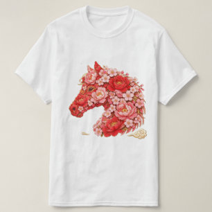 Peony Cherry Blossom Floral Horse Head T-Shirt