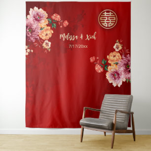 Peony Chinese Wedding Backdrop Tapestry