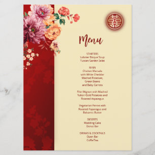 Peony Chinese Wedding Menu Card