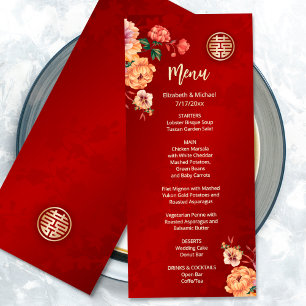 Peony Chinese Wedding Menu Card