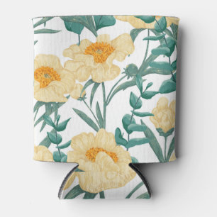 Peony Claire de Lune Plants Seamless Pattern. Can Cooler