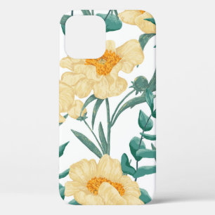Peony Claire de Lune plants seamless pattern. Hand iPhone 12 Case