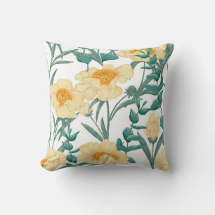 Peony Claire de Lune plants seamless pattern. Hand Cushion