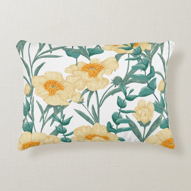 Peony Claire de Lune plants seamless pattern. Hand Decorative Cushion (Front)
