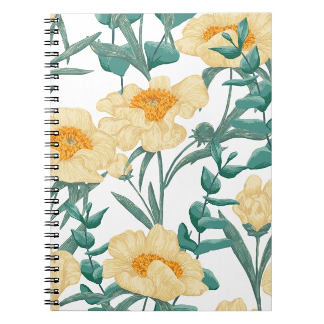 Peony Claire de Lune plants seamless pattern. Hand Notebook (Front)