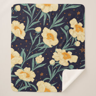 Peony Claire de Lune plants seamless pattern. Hand Sherpa Blanket