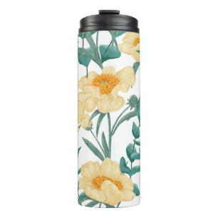 Peony Claire de Lune plants seamless pattern. Hand Thermal Tumbler