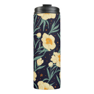 Peony Claire de Lune plants seamless pattern. Hand Thermal Tumbler