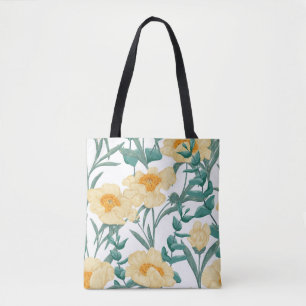 Peony Claire de Lune plants seamless pattern. Hand Tote Bag