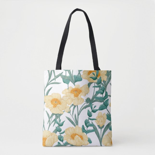 Peony Claire de Lune plants seamless pattern. Hand Tote Bag (Front)