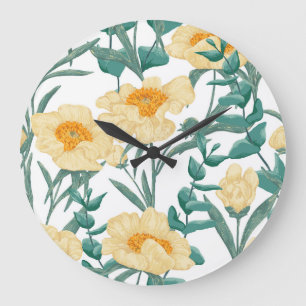 Peony Claire de Lune Plants Seamless Pattern. Large Clock