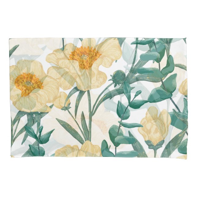 Peony Claire de Lune Plants Seamless Pattern. Pillowcase (Front)